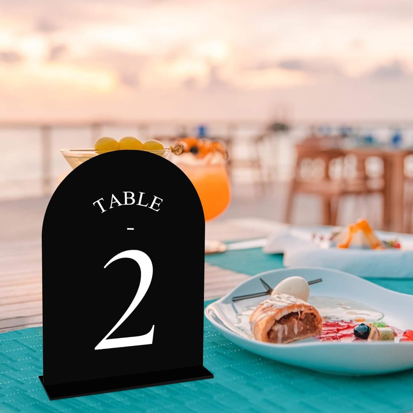 JOYIT Arch Wedding Table Numbers 1-50 with Stands Double-Sided Printed 5" X 7" Acrylic Table Signs with Black Background White Text, Perfect for Wedding Receptions, Parties
