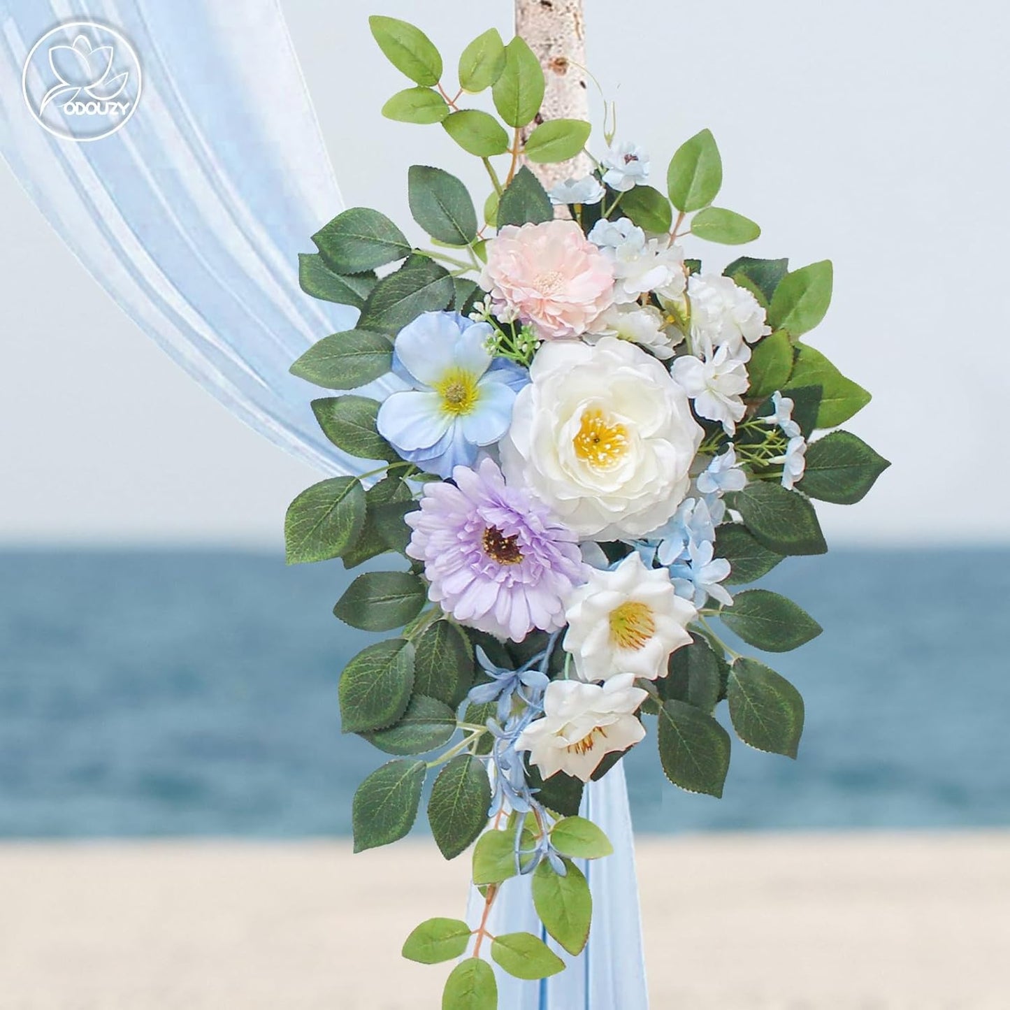 Wedding Arch Flowers Kit,Artificial Flower Arch Decor (Set of 3),2pcs Artificial Flower Arrangement with 1pc Sheer Drape for Wedding Decor Reception Backdrop Floral Decorations (Sky Blue)