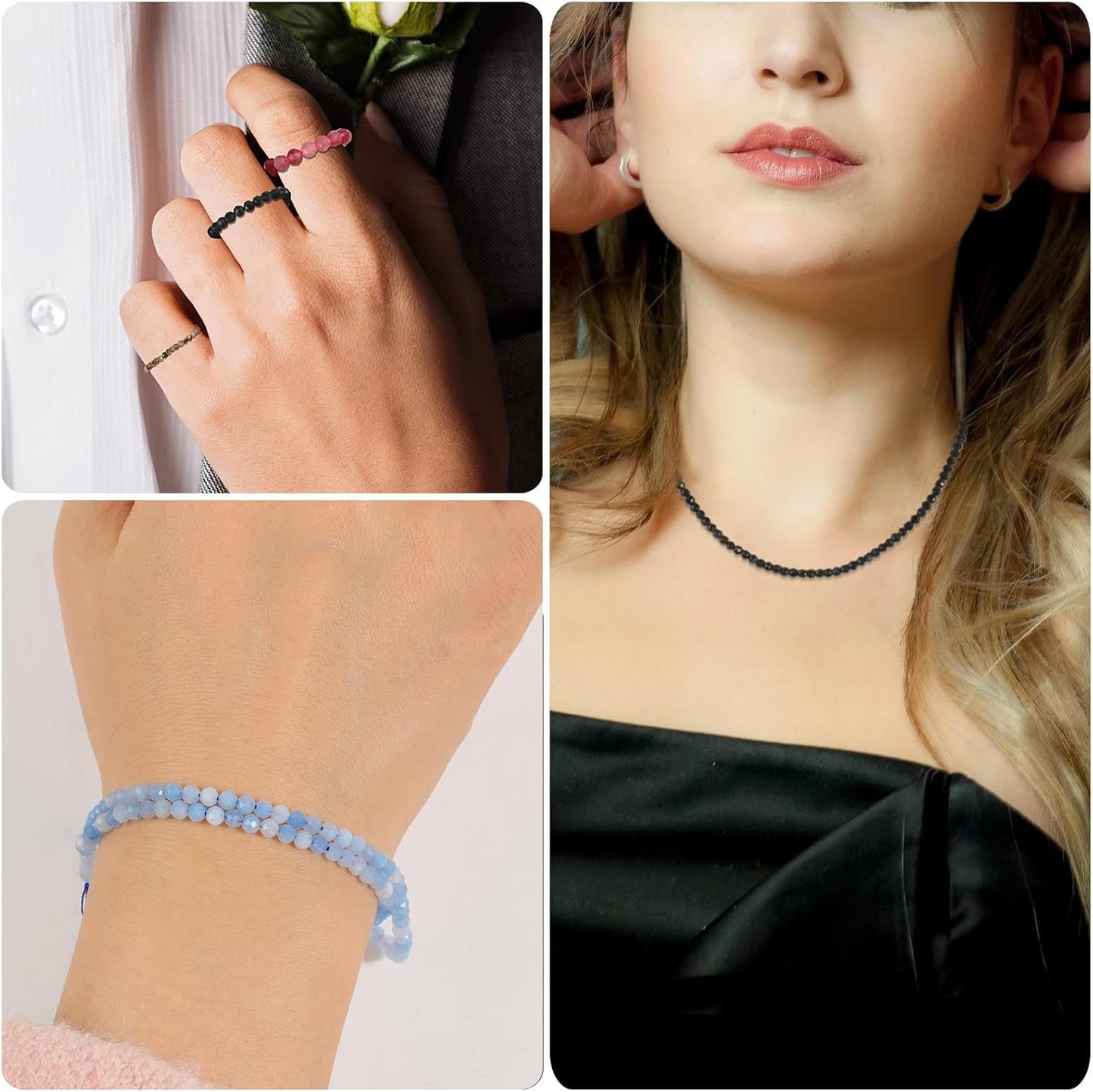 Song Xi 180pcs 2mm Natural Aquamarine Gemstone Beads Faceted Round Loose Stone Beads for Jewelry Making