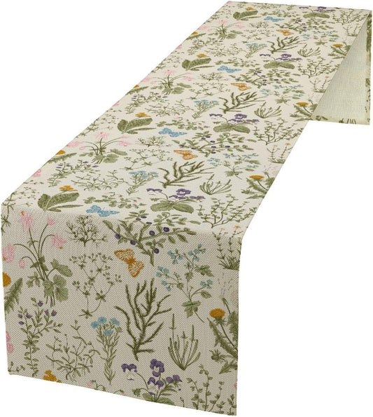 Wildflowers Floral Table Runner, Retro Flower Butterfly Seasonal Spring Summer Kitchen Dinning Table Runner for Indoor Outdoor Home Wedding Party Holiday, 13x36 Inch
