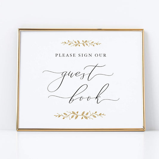 Please Sign Our Guestbook Sign for Weddings 8x10 Pearl with Gold Accents Printed on Professional Thick Pearlescent Cardstock Wedding Decoration UNFRAMED Elegant Style
