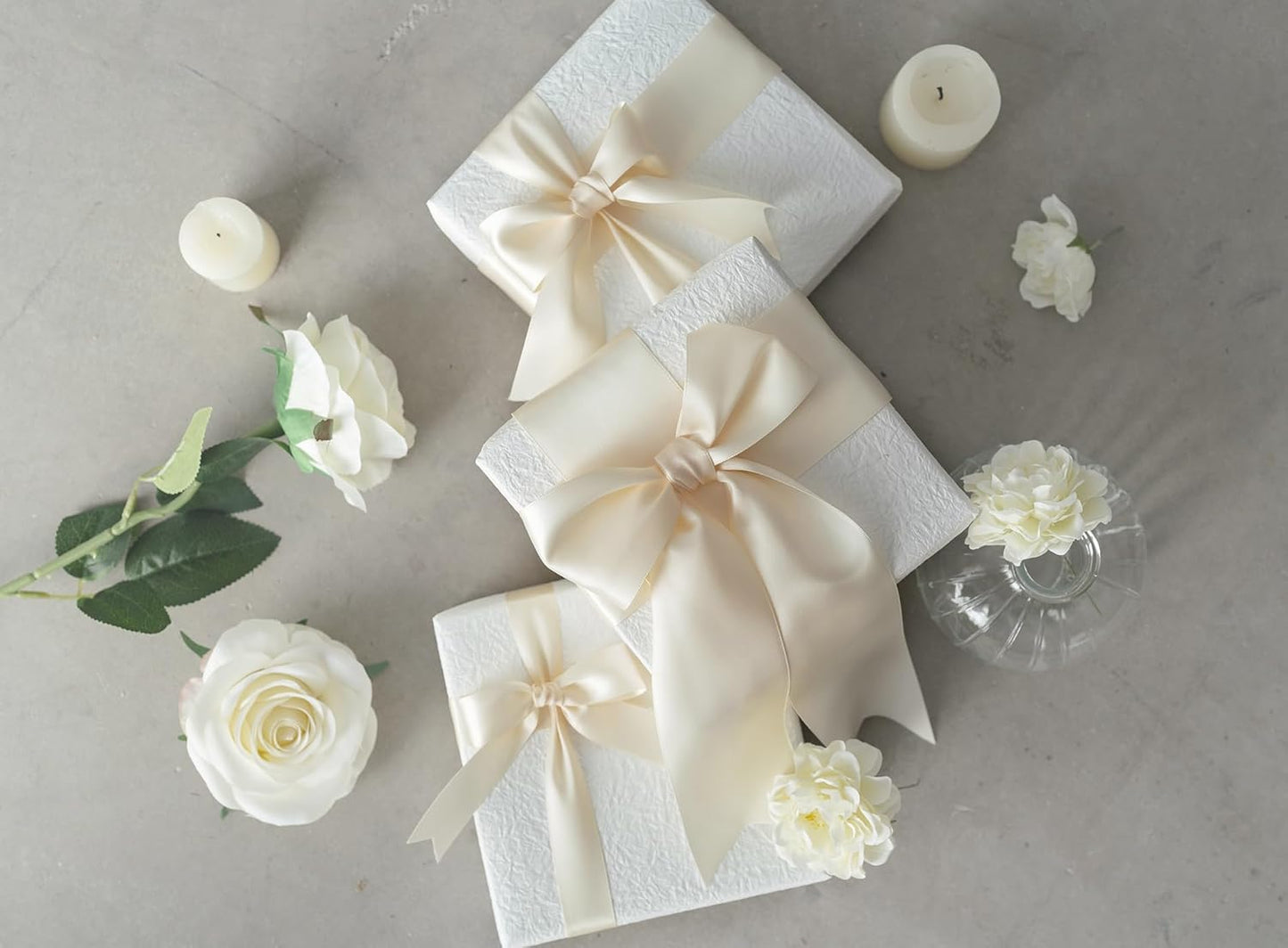 Ivory Satin Ribbon 2.5 Inch Double-Faced Polyester Cream Ribbons 25 Yards for Christmas Gift Bows Crafts Floral Bouquet Wedding Invitations