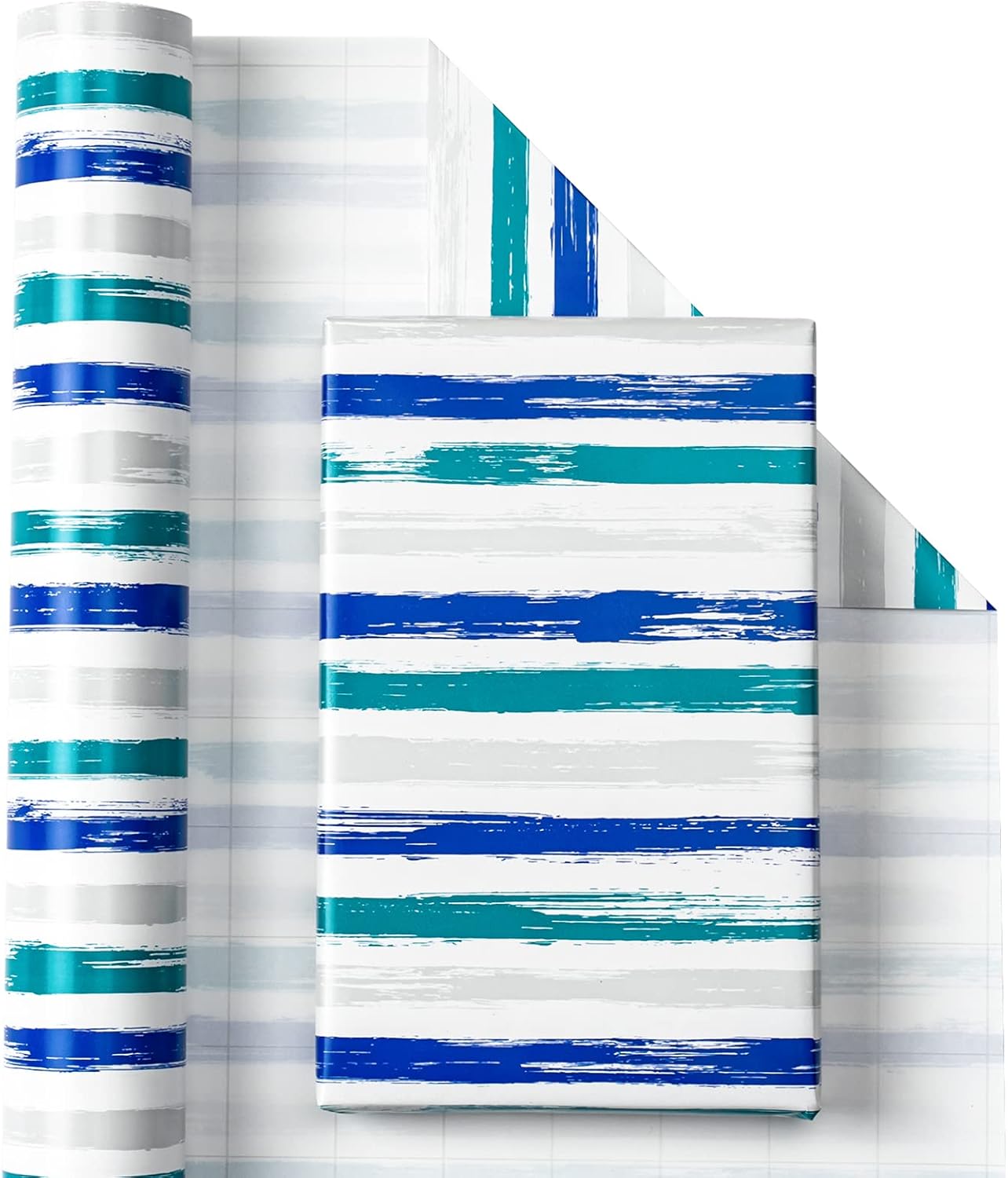 WRAPAHOLIC Reversible Blue Wrapping Paper - Mini Roll - 17 Inch X 33 Feet - Baby Boy Wrapping Paper for Birthday, Holiday, Wedding, Baby Shower