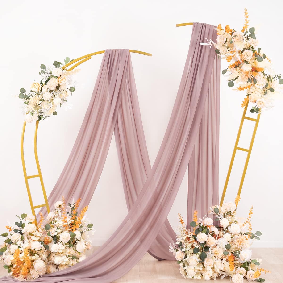 Socomi 29" x 19Ftt Wedding Arch Draping Fabric 2 Panels Dusty Rose Sheer Chiffon Curtain Drapes 6 Yards for Wedding Ceremony Birthday Party Decoration