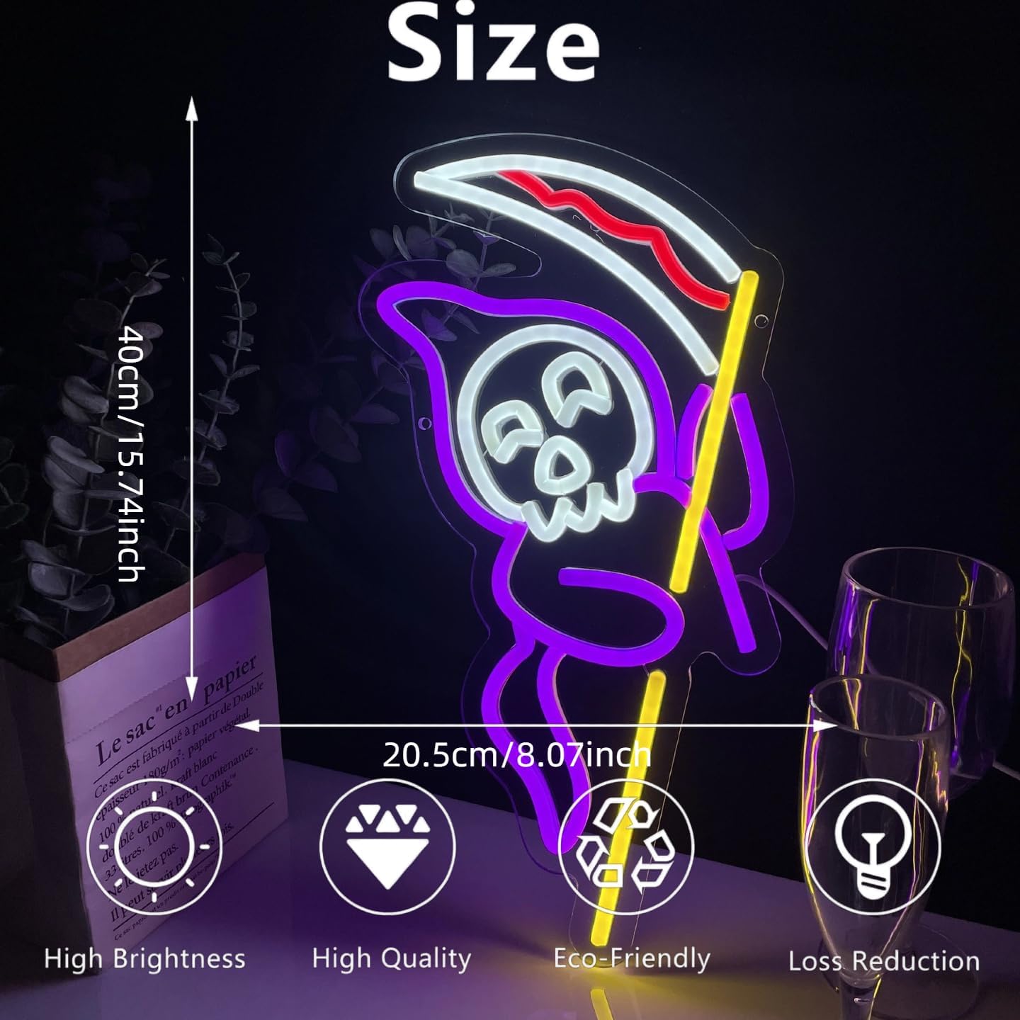 Grim Reaper Neon Sign Halloween, USB Halloween Neon LED Light for Wall Decor, Grim Reaper Ghost Halloween Sign Decorations for Home Bar Salon Coffee Stores Porch Front Door