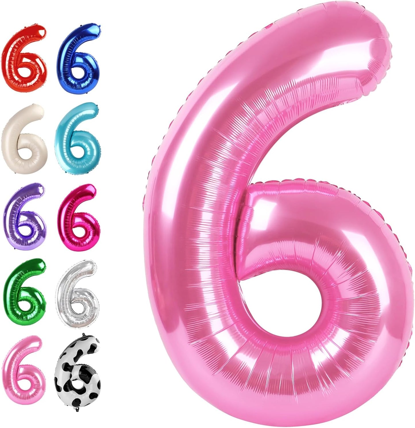 40 Inch Pink Mylar Foil Number 6 Birthday Balloon, Digital Balloons for 6 16 Boy Girl Party Decorations Supplies, Big Helium Balloon Numbers for 26 36 46 60 Men Women Anniversary