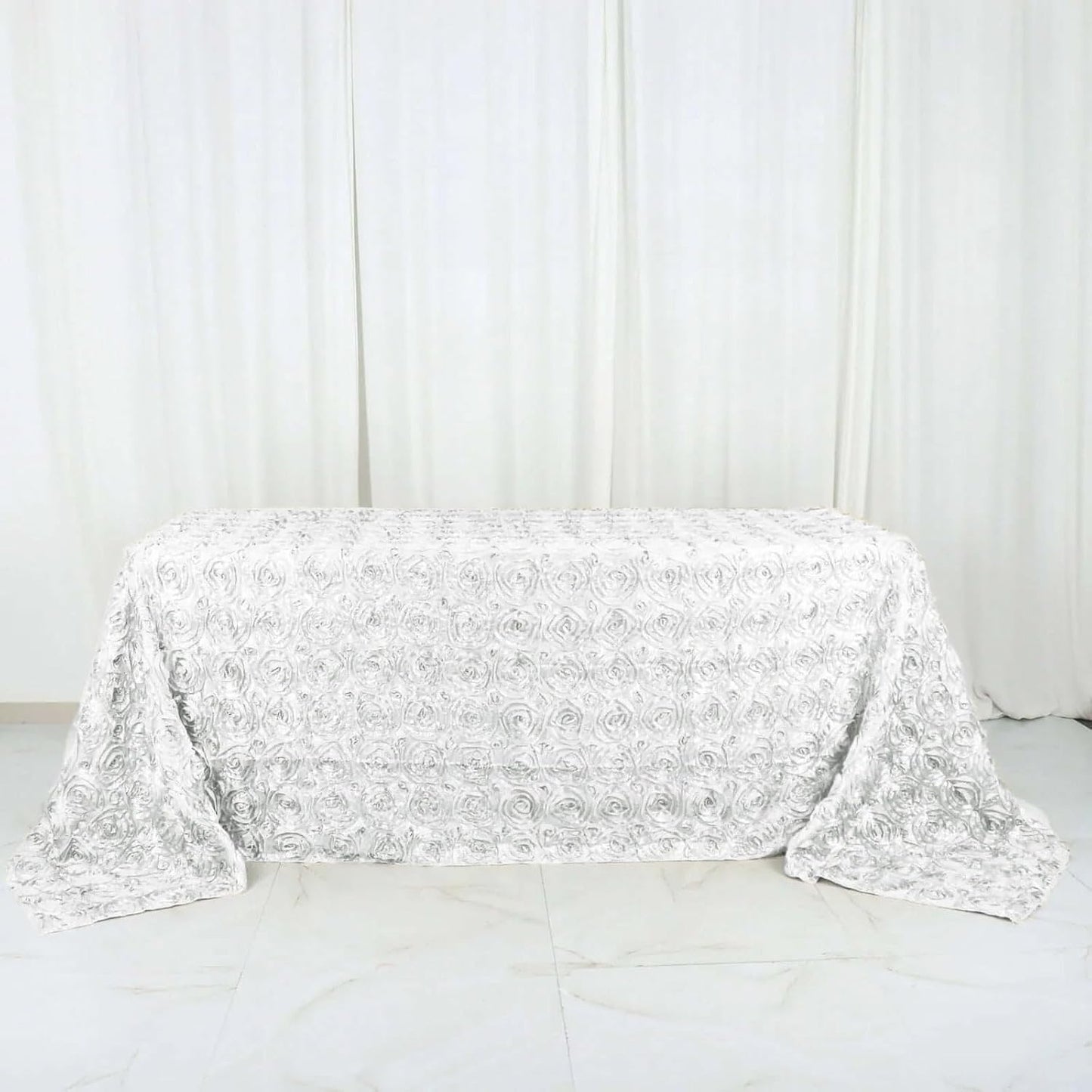 Efavormart 90"x132" Wholesale Rectangle Table Cover White Grandiose Rosette 3D Satin Tablecloth for Wedding Party Event Decoration