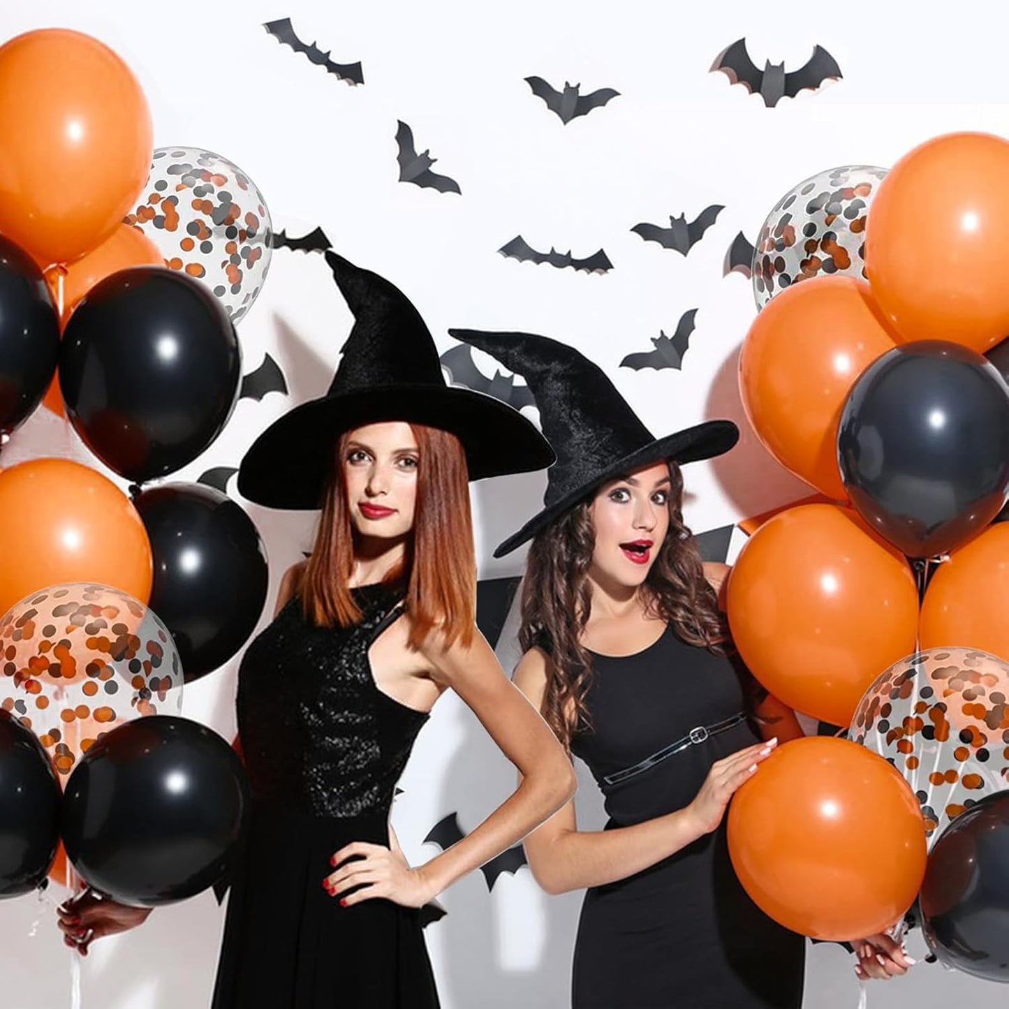 Patimate Black Orange Halloween Balloons Set, 50 pcs 12 inch Orange Black Confetti Latex Balloons Kit for Halloween Baby Shower Spooky Birthday Graduation Motorcycle Party Decorations