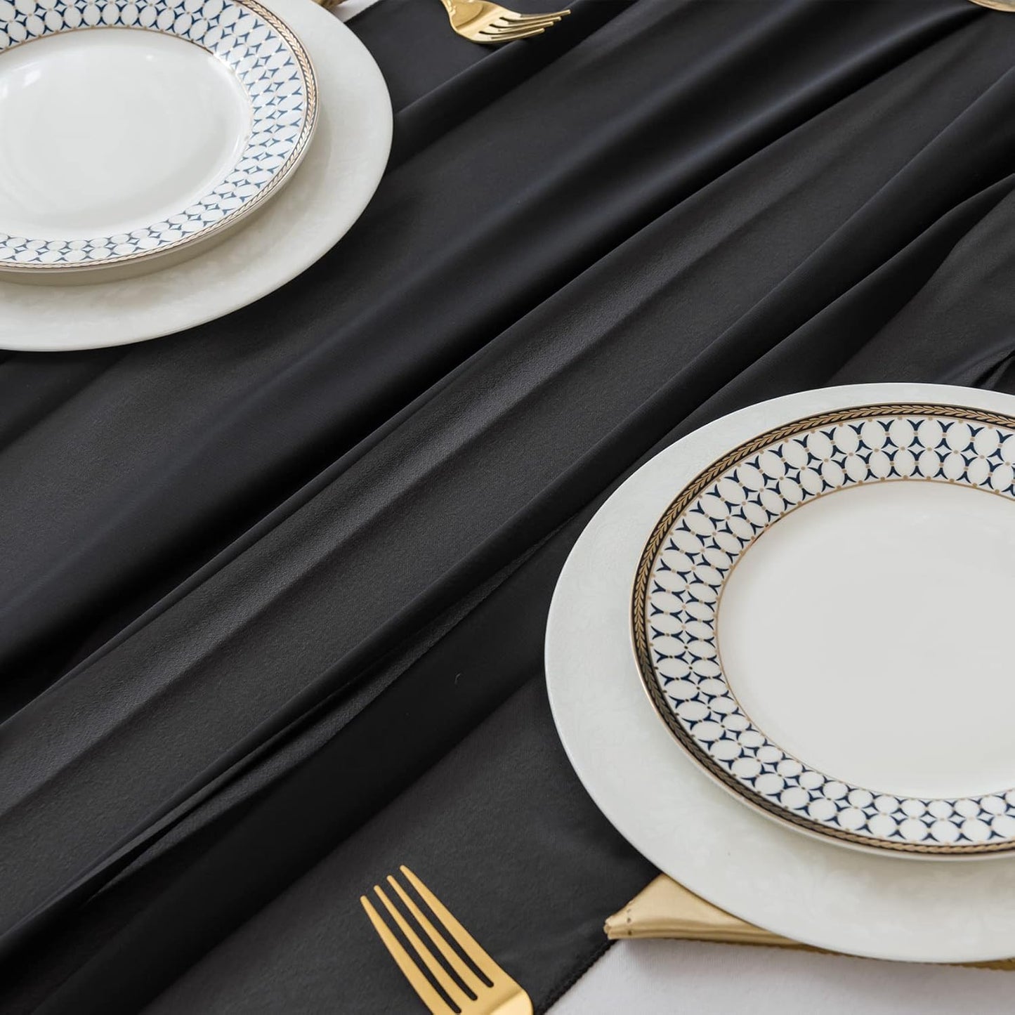 6Pack 9ft Chiffon Table Runner 14x108 Inch Sheer Romantic Table Runner for Wedding Birthday Party Bridal Shower Outdoor Decoration-Black