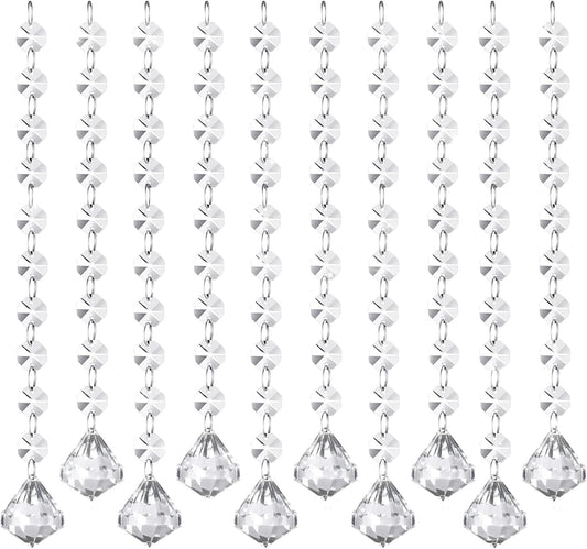 10 PCS Crystal Garland Strands, 33ft Hanging Crystal Strings for Window Curtains Doorway Decorations, Acrylic Clear Diamond Crystal Ornaments for Christmas Tree, Wedding Party Home Chandelier Decor