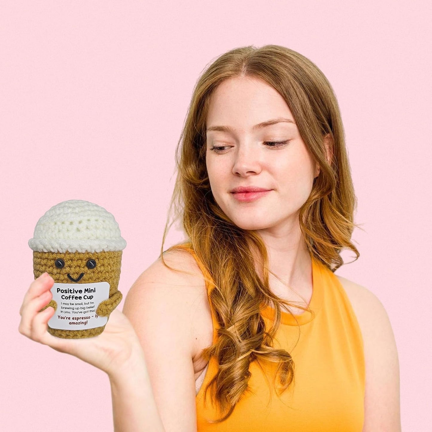 Coffee Lovers Birthday Gifts for Women Men,Positive Crochet Espresso Themed Brithday Presents,Inspirational Encouragement Gift,Office Desk Decor,Coffee Gift