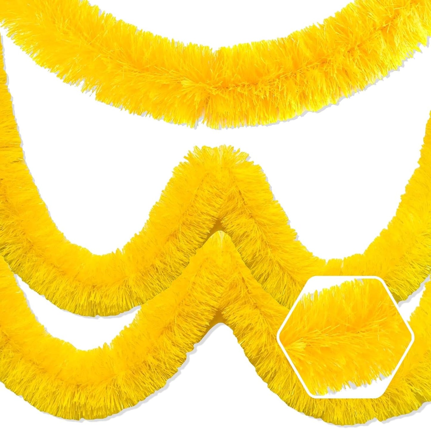 50 Feet Christmas Foil Fringe Banner Metallic Tassle Garland Metallic Backdrop Parade Floats Shiny Hanging Ceiling, Valentine's, Wedding, New Year Party Decorations(2" x 50', Macaron Yellow)