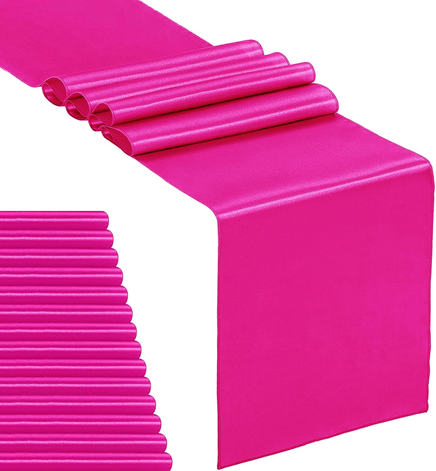 15-Pack Satin Table Runner Fuchsia 12 x 108 inches Long, Table Runners for Wedding, Birthday Parties, Banquets Decorations（15 Pack, 12x108 Inch, Fuchsia）