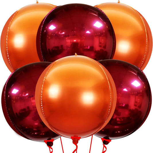 Katchon, Large Metallic Maroon and Orange Foil Balloons -22 Inch-pack of 6 | Fall Decorations For Home | Halloween Decor | Thanksgiving Decorations | 4D Foil balloons,Orange and red Party Decorations