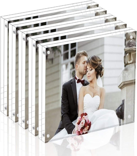 Magicool Premium Acrylic Photo Frame- Magnet Photo Frame -Double Sied Thick Desktop Frames (4x4 5 pack)