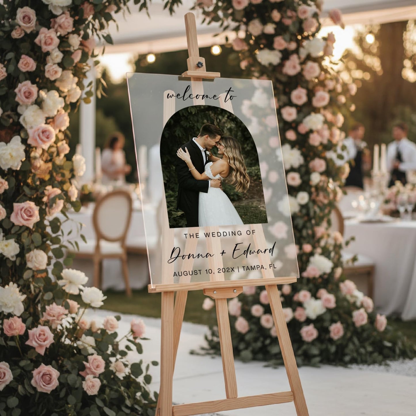 Personalized Wedding Photo Acrylic Welcome Sign – Custom Picture Board with Bride & Groom Names, Elegant Acrylic Wedding Reception Entrance or Ceremony Decoration, Indoor & Outdoor Keepsake Gift #4