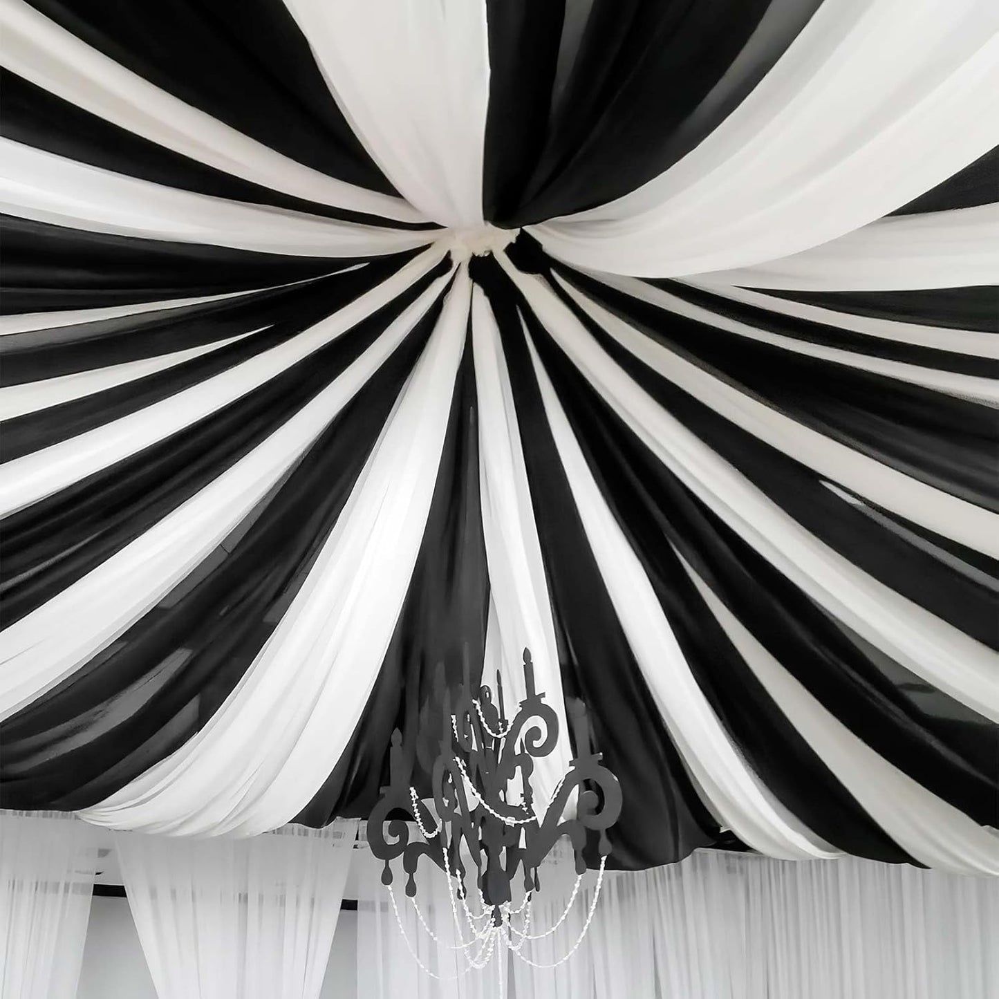 8 Panels Black Ceiling Drapes for Wedding 5ftx20ft Sheer Drapery Chiffon Fabric Arch Draping Curtains for Party Ceremony Birthday Baby Shower Reception Stage Ceiling Decorations