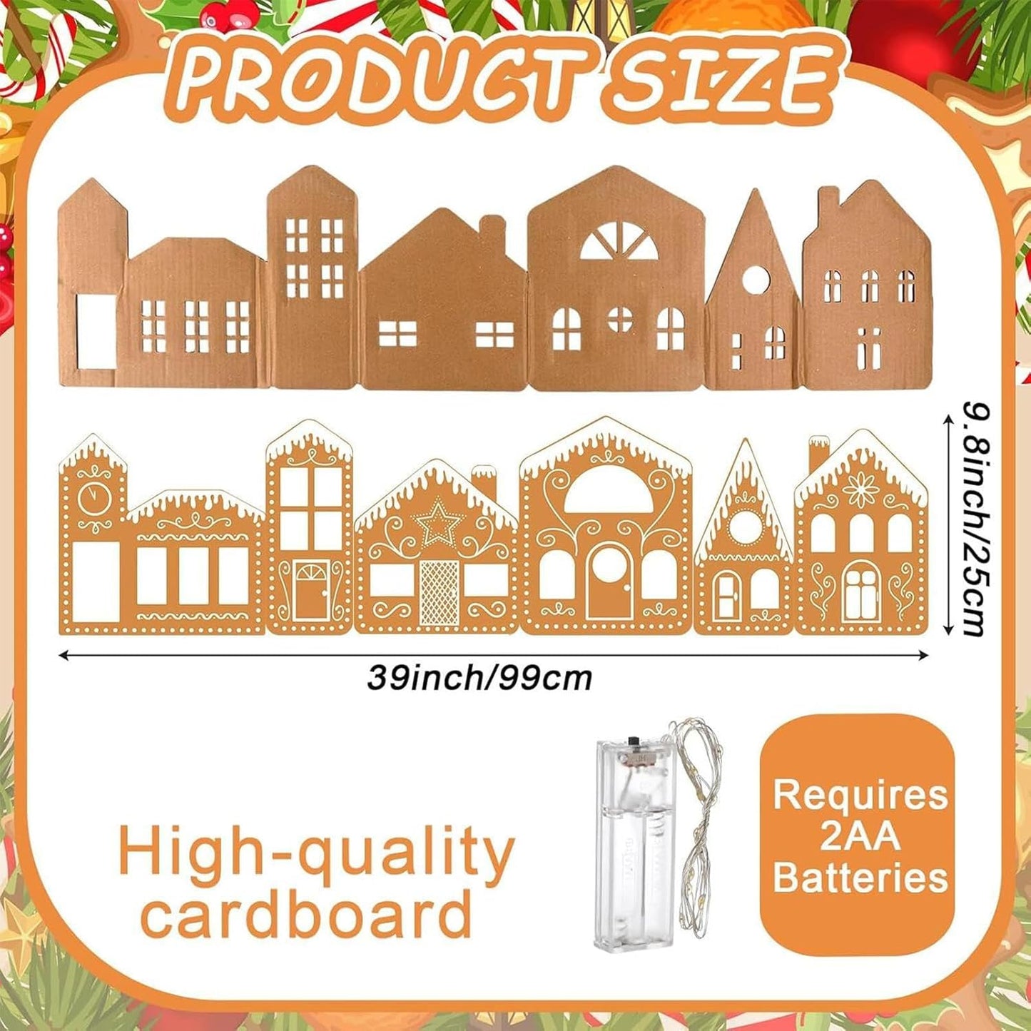 Christmas Gingerbread Village Light-Up Decor, House Cardboard Kit with LED Lights, Foldable House Village Centerpieces Christmas Decorations, Holiday Home Tabletop Decor