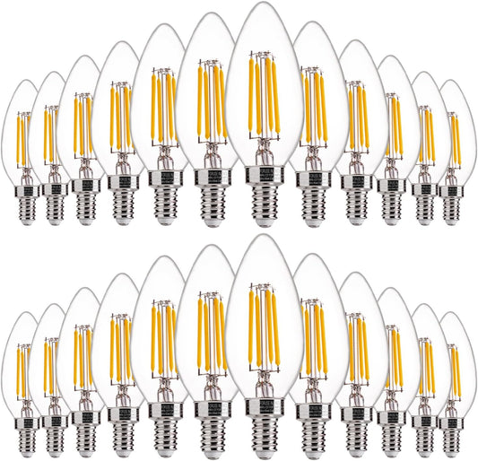 FLSNT 60W Equivalent LED Chandelier Light Bulbs, Dimmable LED B11 E12 Candelabra Base Bulbs, 3000K Warm White, 500LM, 24 Pack