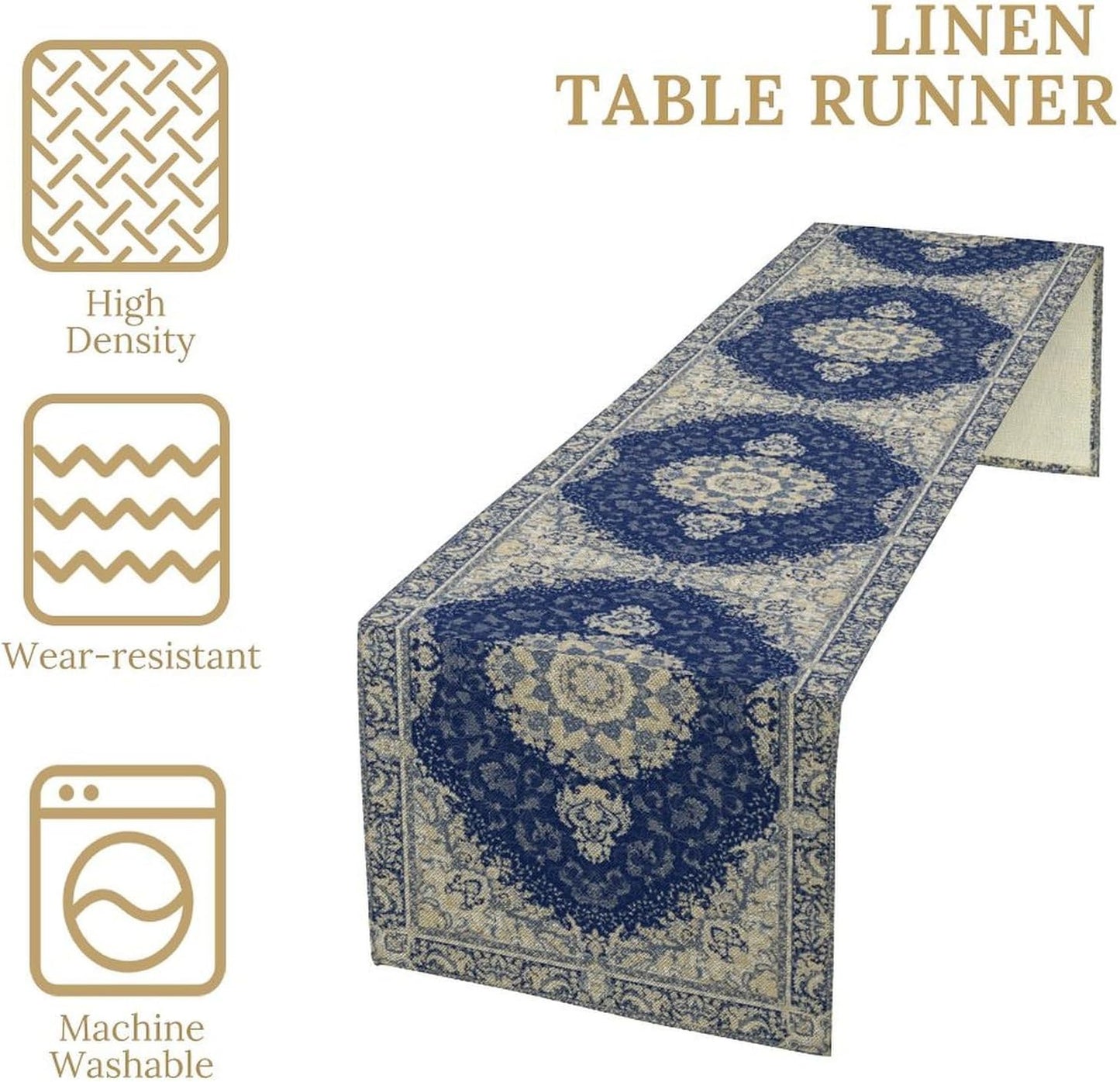 Boho Bohemia Style Dark Blue Table Runner, Country Rustic Farmhouse Magical Abstract Print Pattern for Home Kitchen Table Decor Dining Coffee Room Garden Party Decor 13x72in