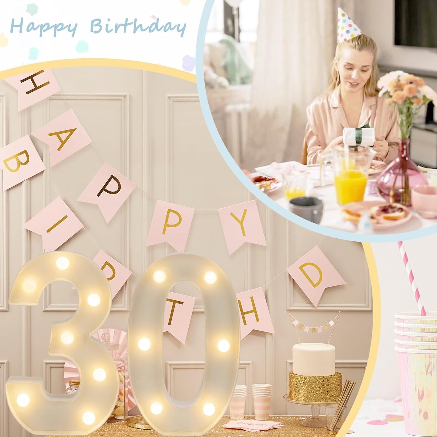 Decorative Led Light Up Numbers, 30th Birthday Decorations, Warm White Led Numbers Lights, Lighted Marquee Number Sign for Sweet 30th Party Decor