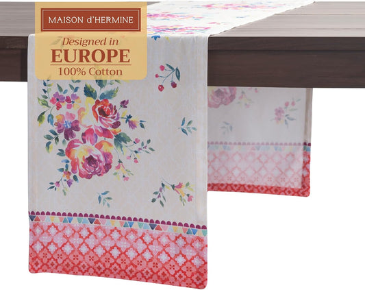 Maison d' Hermine Table Runner 100% Cotton Single Layer Table Runners 72 inches Long Decorative for Kitchen Dining Party Baby Shower Wedding Bridal Shower Spring Summer (Rose Garden, 14.50" x 72")