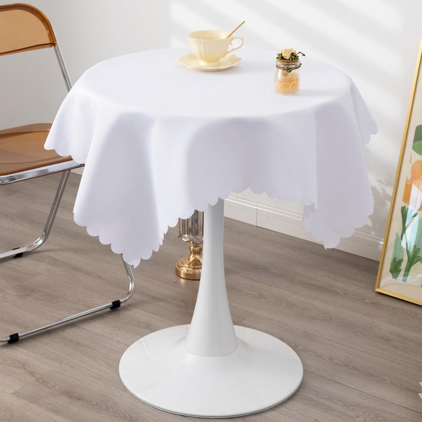 Square White Tablecloth 43 x 43 Inch Polyester Fabric Washable Table Cloth Decorative Wrinkle Resistant Solid Color Table Cover for Kitchen Dinning Party Wedding Camping