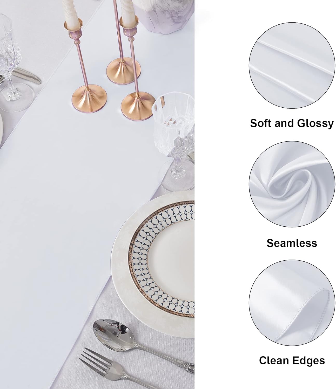 24Pack Table Runner 12 x 108 Inches Satin Silk Table Runner for Wedding, Birthday Party, Banquets, Graduations Decoration, fit Rectange and Round Table-White