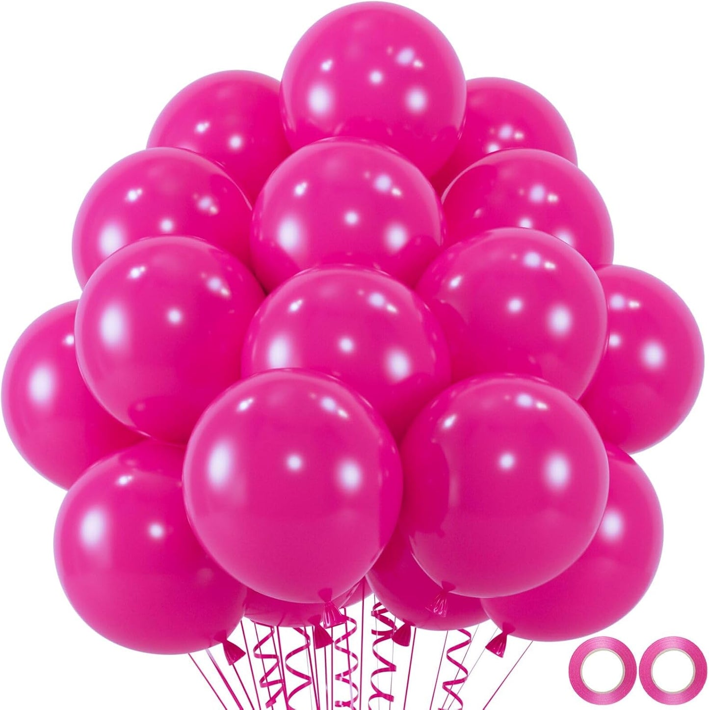 100pcs Hot Pink Balloons, Helium Quality 12 inch Bright Pink Latex Party Balloon for Birthday, Wedding, Engagement, Bridal Shower, Bachelorette Princess Party Supplies(66ft Ribbons)