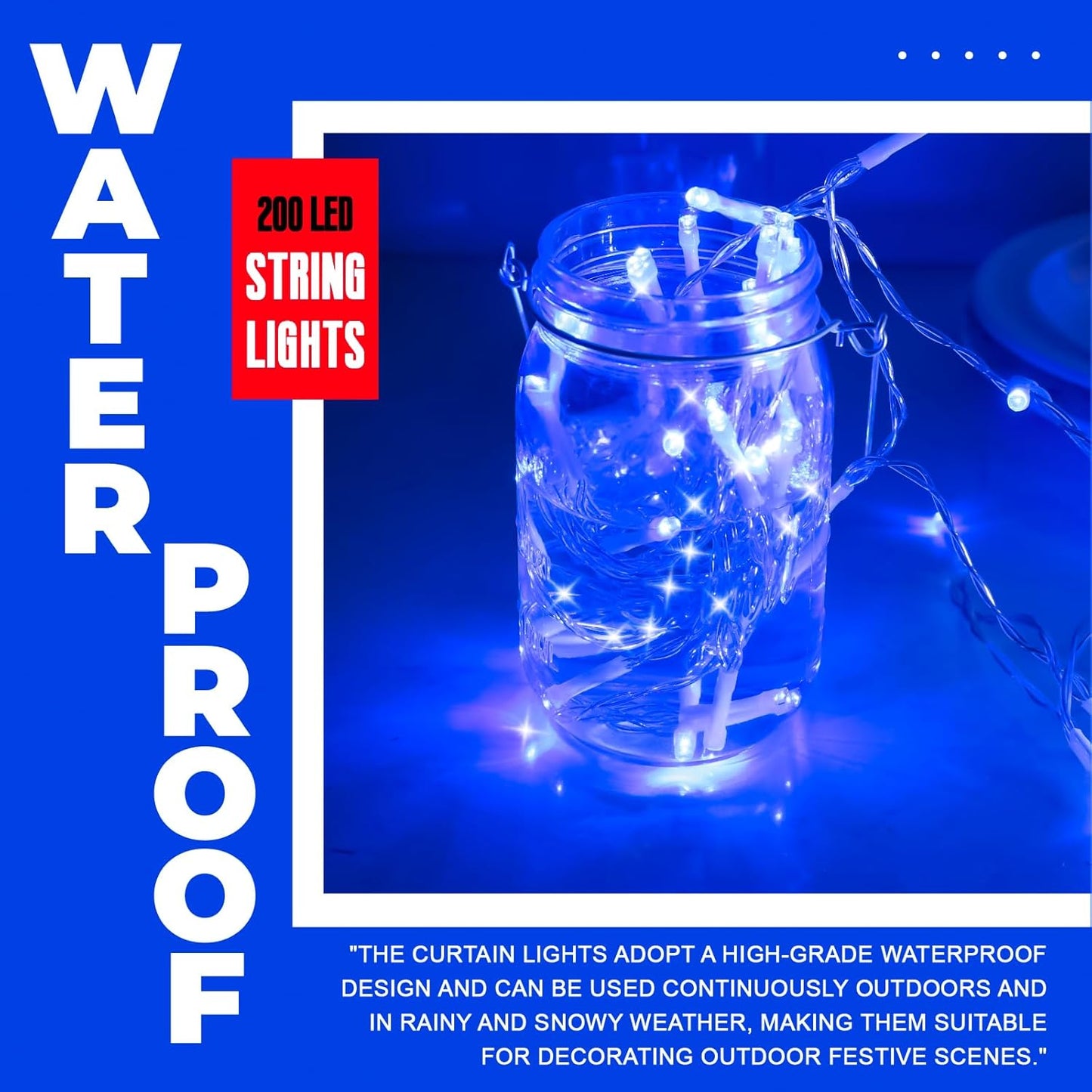 Curtain Light for Bedroom, 200LED 6.6x6.6ft Blue Window Wall Hanging Fairy Curtain String Light, 8 Modes Remote Fairy String Lights Indoor for Wedding Party Home Garden Decorations