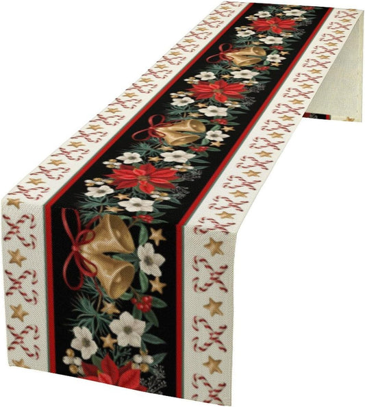 Christmas Table Runner, Xmas Holiday Seasonal Winter Table Cloth Kitchen Dining Table Decoration for Home Party Decor 13x90 Inch