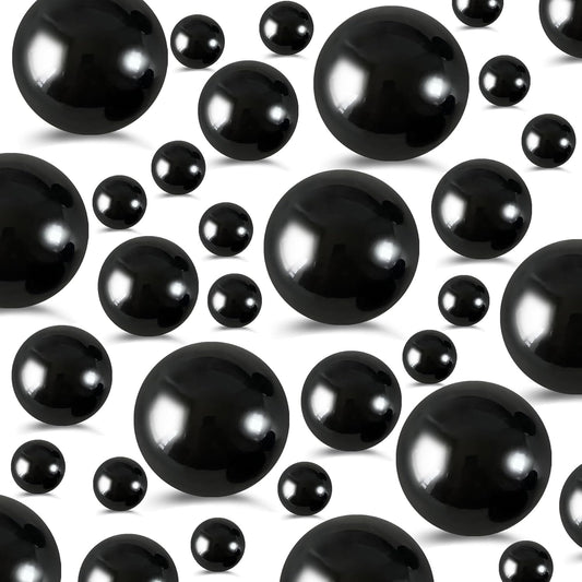 260Pcs Black Glossy Beads - 6mm, 14mm, 18mm Round Plastic Pearl Beads for Centerpiece Decor, Wedding, Birthday, Christmas Party, Home Decor