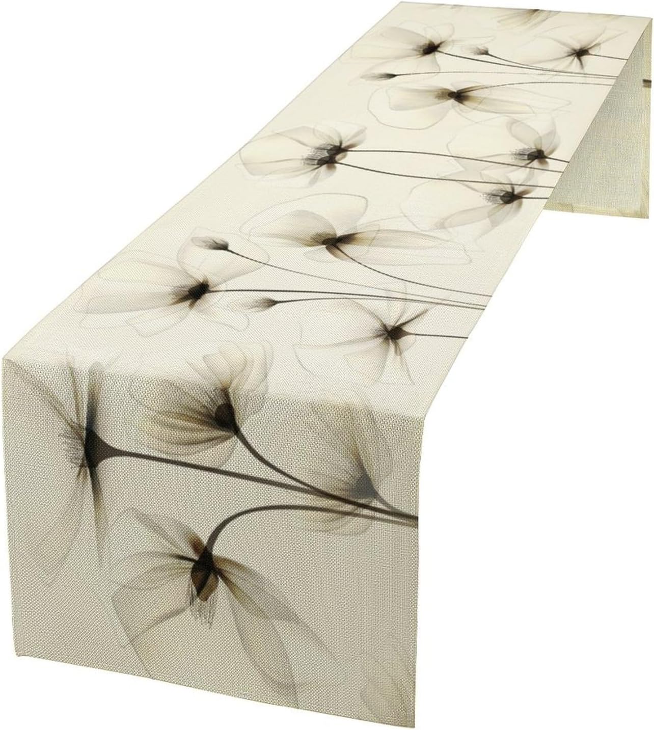 Abstract Floral Table Runner, Watercolor Transparent Beige Poppy Flowers Print Kitchen Dinning Table Runner for Indoor Outdoor Home Wedding Party Holiday, 13x36 Inch