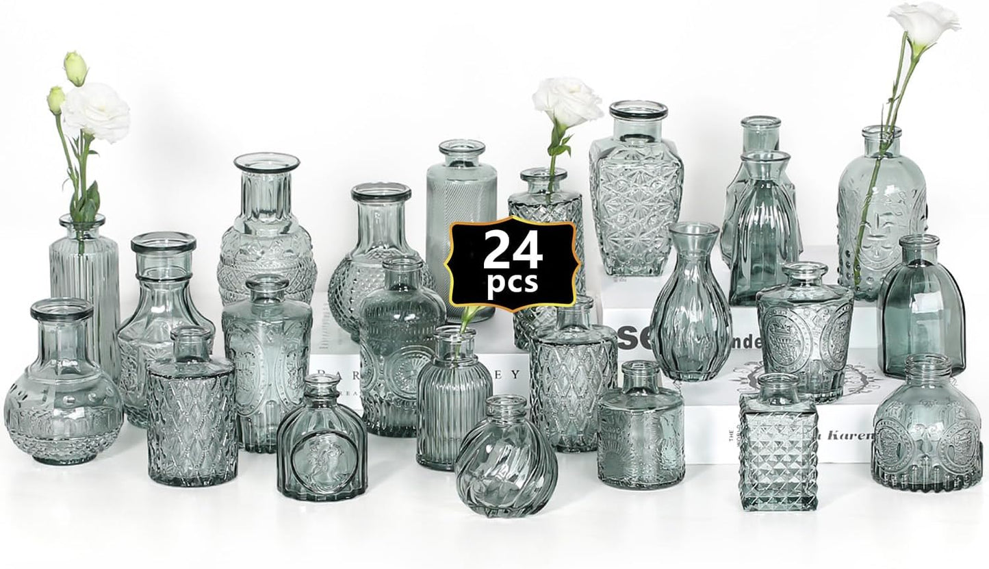 Mini Bud Vases As Wedding Centerpieces for Tables,Clear Bud Vases for Flowers,Small Flower Vases Suitable for Birthday Party,Anniversary,Wedding Reception,Baby Shower (Green, 24PCS)