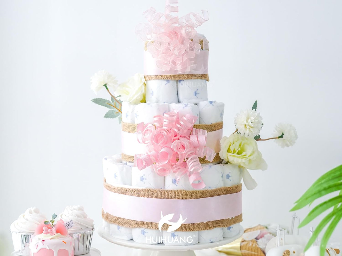 HUIHUANG Pink Bows for Gift Wrapping Pink Curly Gift Bows 5 inch x 8 Counts Self-Adhesive Curly Ribbon Bow for Presents, Paper Bag, Baby Shower Favors, Wrapping Accessories, Party Decor