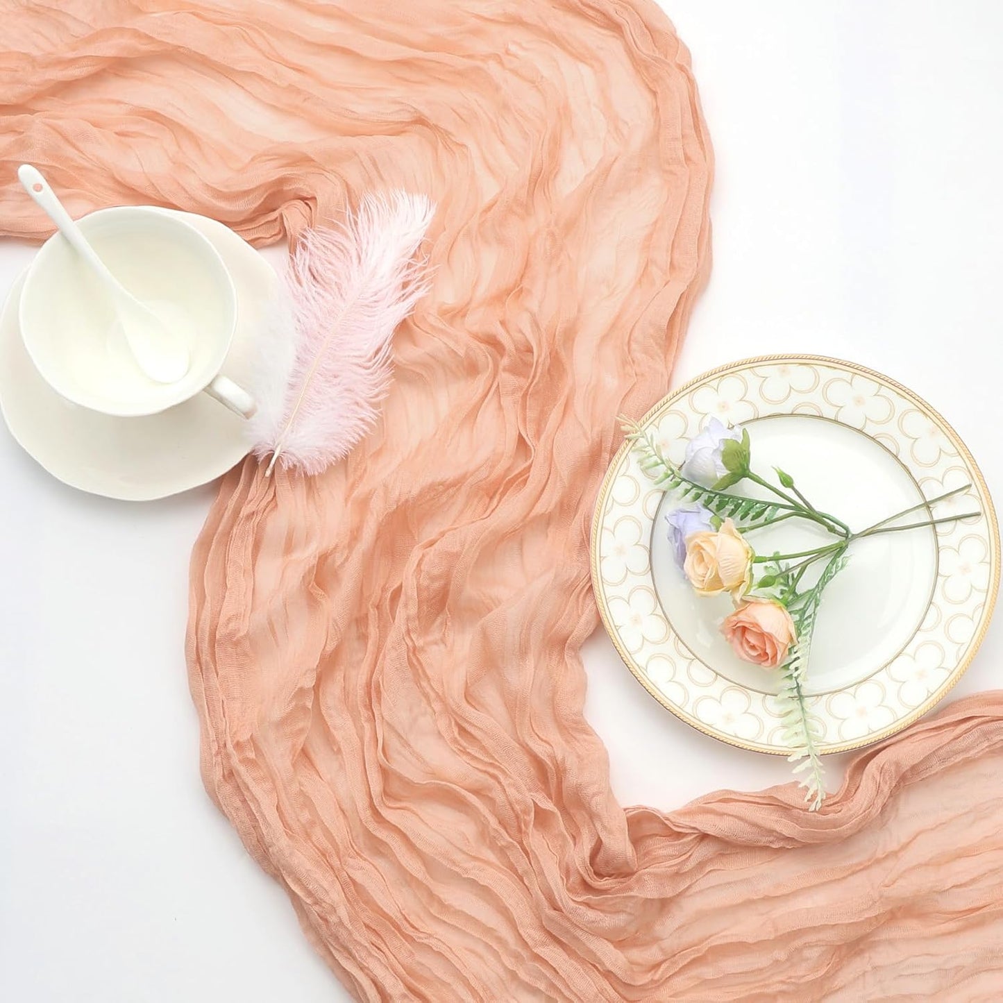 6 Pack Blush Pink Cheesecloth Table Runner 10ft Boho Gauze Fabric Cheese Cloth Table Runner 35 x 120 Inch Rustic Sheer for Romantic Wedding Decor Baby Shower Party Table Centerpiece Decoration