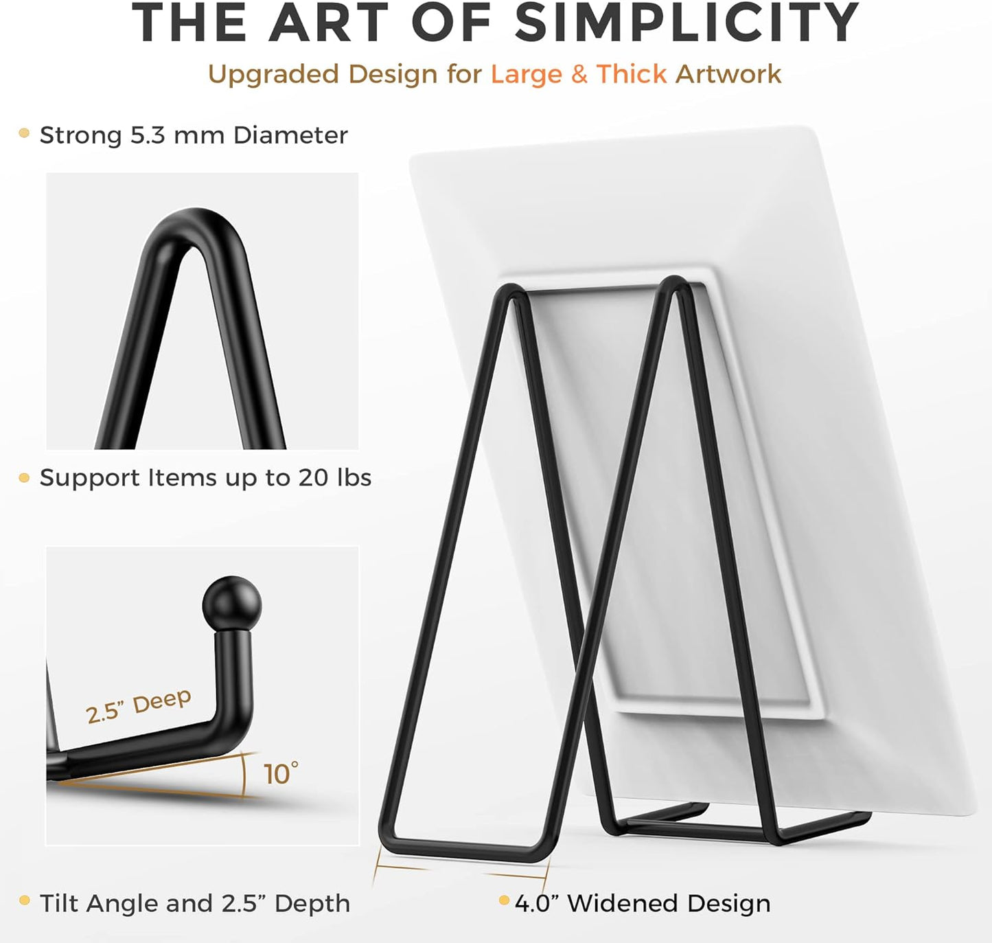 TR-LIFE 3 Pack 10 Inch Large Plate Stands for Display - Metal Plate Holder Display Stand + Picture Frame Holder Stand + Small Easels for Decorative Plate, Platter, Book, Plaques, Photo, Tabletop Art