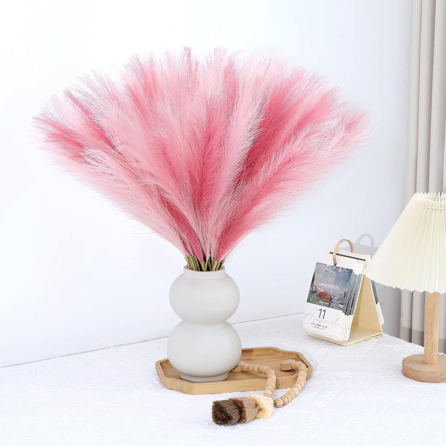 60 Pcs Pampas Grass Decor 21.7 Inch Faux Pink Pampas Grass Bulk Artificial Dried Flowers Small Vase Filler Pompas Grass.