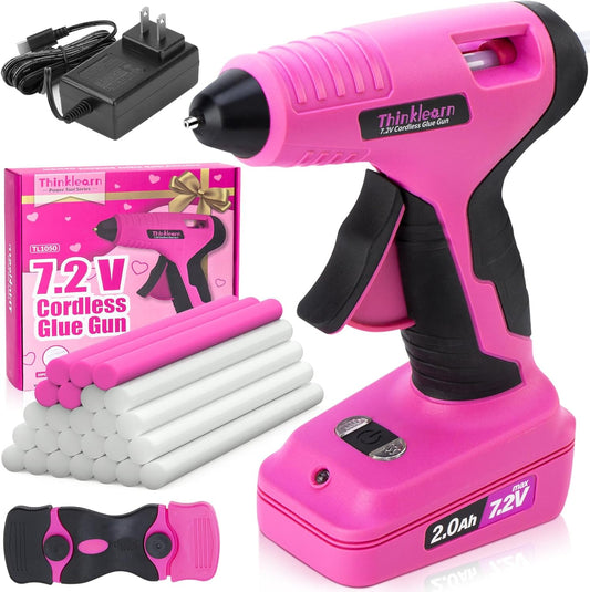 Cordless Hot Glue Gun, 7.2V Pink 15s Fast Preheating Glue Gun Set with 25PCS Mini Glue Sticks, Rechargeable Wireless Hot Melt Glue Guns for DIY, Arts&Crafts, Decoration, Gift for Women