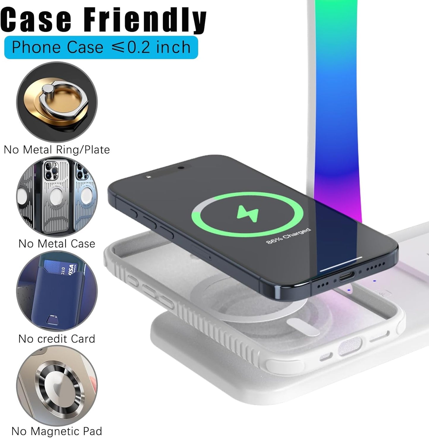 Headphone Stand with Wireless Charger,Gaming Headset Stand with RGB Light Mode,Airpod Max Stander Compatible with Airpod Pro/3/2,iPhone 16/15/14/13/12/11,Gifts for Gamers & Music Lover (White)