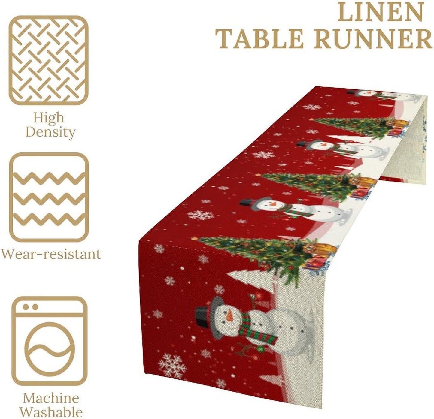 Christmas Table Runner,Snowman Rustic Red Snowflake Winter Table Cloth Kitchen Dining Table Decoration for Home Party Decor 13x120 Inch