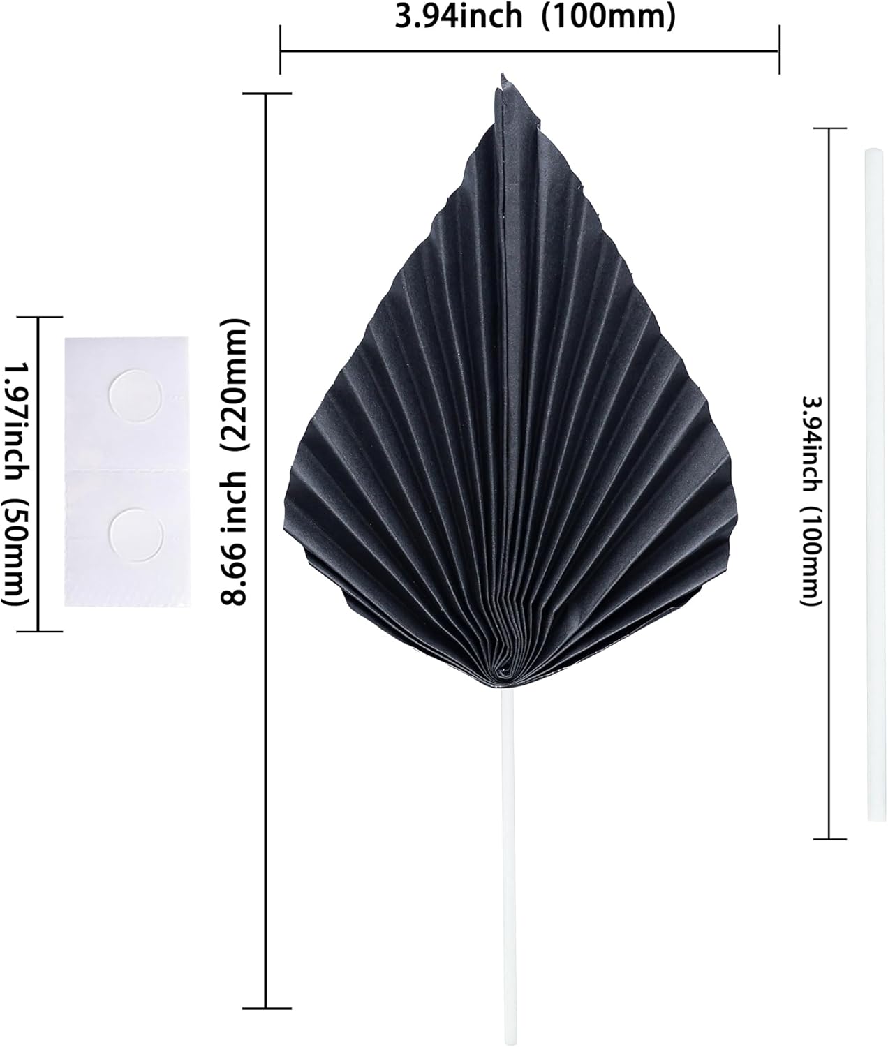 Ephlyn 6Pcs Paper Palm Fan Cake Topper Palm Leaf Fan Cake Pick for DIY Cake Bakeware Baby Shower Wedding Bridal Shower Birthday Anniversary Party Cake Decorations Supplies Black