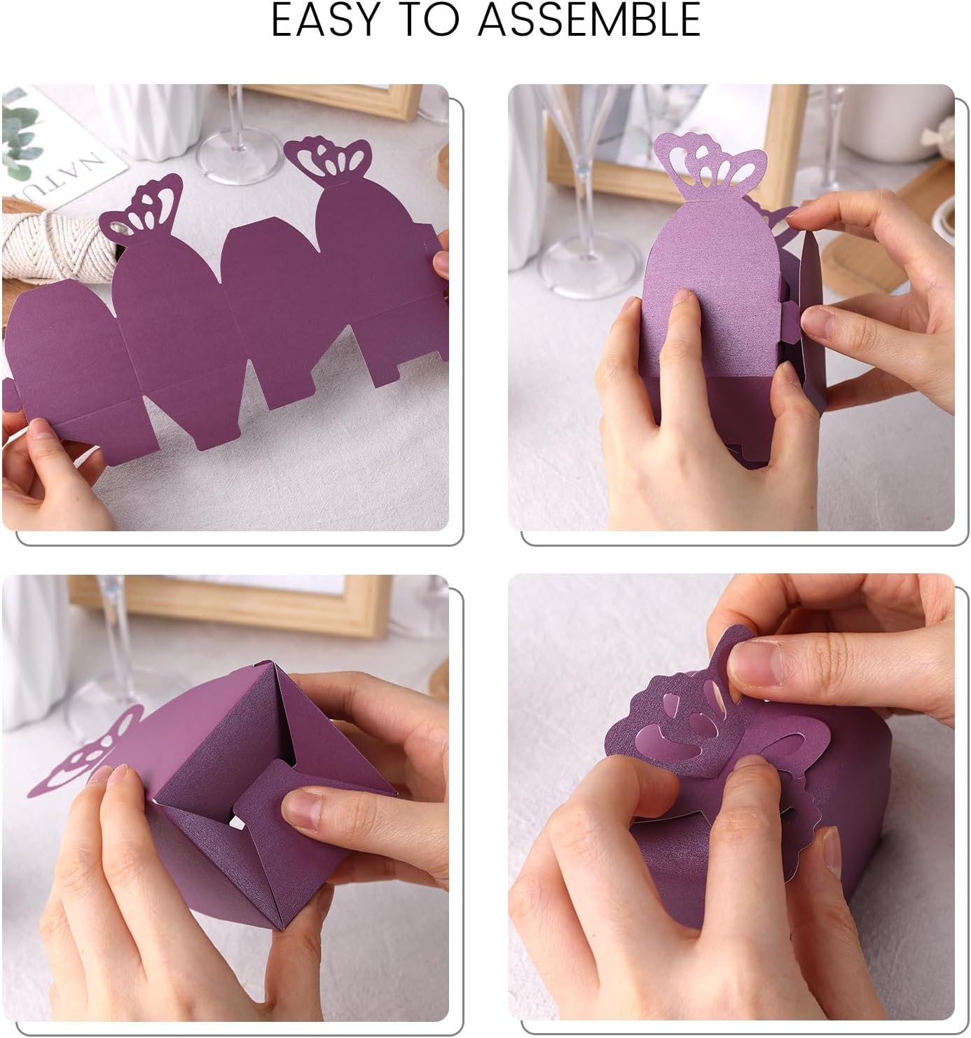 VGOODALL 50PCS Party Favor Boxes, 2.4" x 2.4" x 1.8" 3D Butterfly Candy Boxes Purple Baby Shower Favors for Wedding Birthday Party Gift