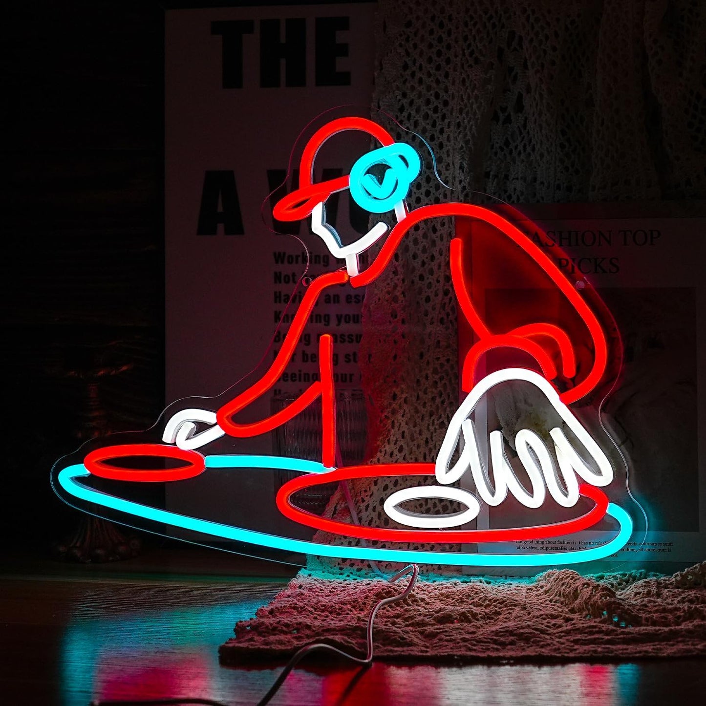 DJ Player Neon Sign Bar Neon Light Wall Decor 16.5 * 12.6 Inch LED DJ Light Up Sign for Bar Club Live Music Concert Bedroom Party Neon Decor (USB Dimmable)