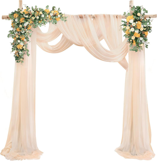 Arch Drapes for Wedding Arch Draping Fabric Champagne Sheer Backdrop Curtain for Ceremony Bridal Party Decor 19Ft Length x 28" Width 1 Panel