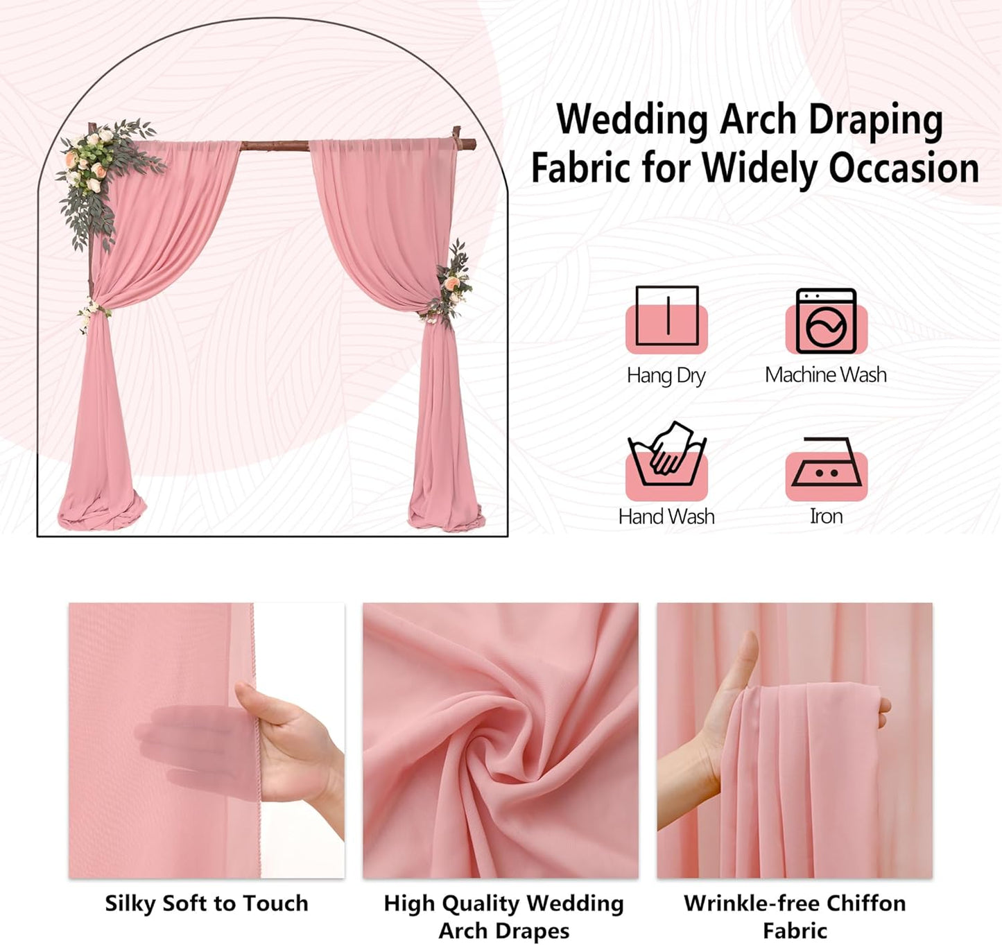 6 Panels Dusty Rose Wedding Arch Drapery 28" x 20Ft Outdoor Curtain Drapes Fabric Chiffon Fabric Drape Backdrop Curtain for Wedding Party Swag Ceremony Birthday Arbor Drapery Reception Ceiling Décor