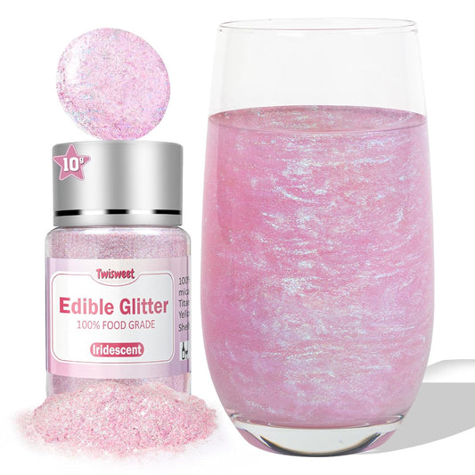 Twisweet Iridescent Edible Glitter for Drinks, Food Grade 10g Sparkling Sprinkles Cake Decorating Supplies, Edible Luster Dust for Cocktail Beverages, Food Coloring Shimmer Powder for Cupcakes Cookies Cake Decorations