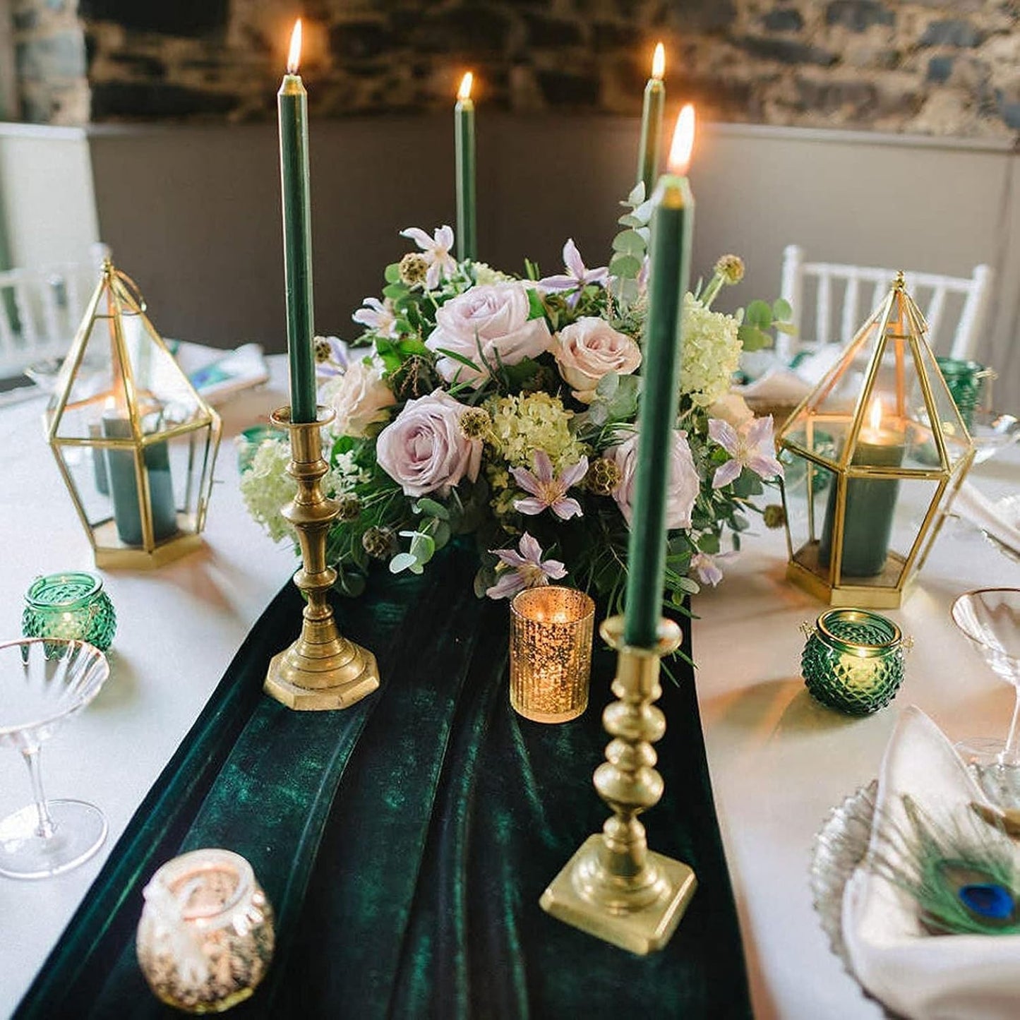 Luxurious Velvet Table Runner, 10ft Wedding Reception Decorations, 20x120inch Soft Velvet Fabric, Table Linen Overlay, Wedding Table Runners (Emerald Green, 20X120inch)