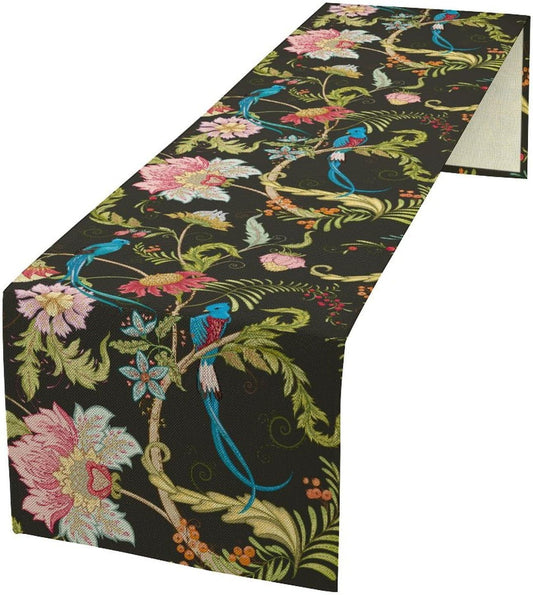 Floral Butterfly Table Runner Seasonal Spring Flower Bird Table Decoration Table Runner for Home Party Decoration 13x60 Inch