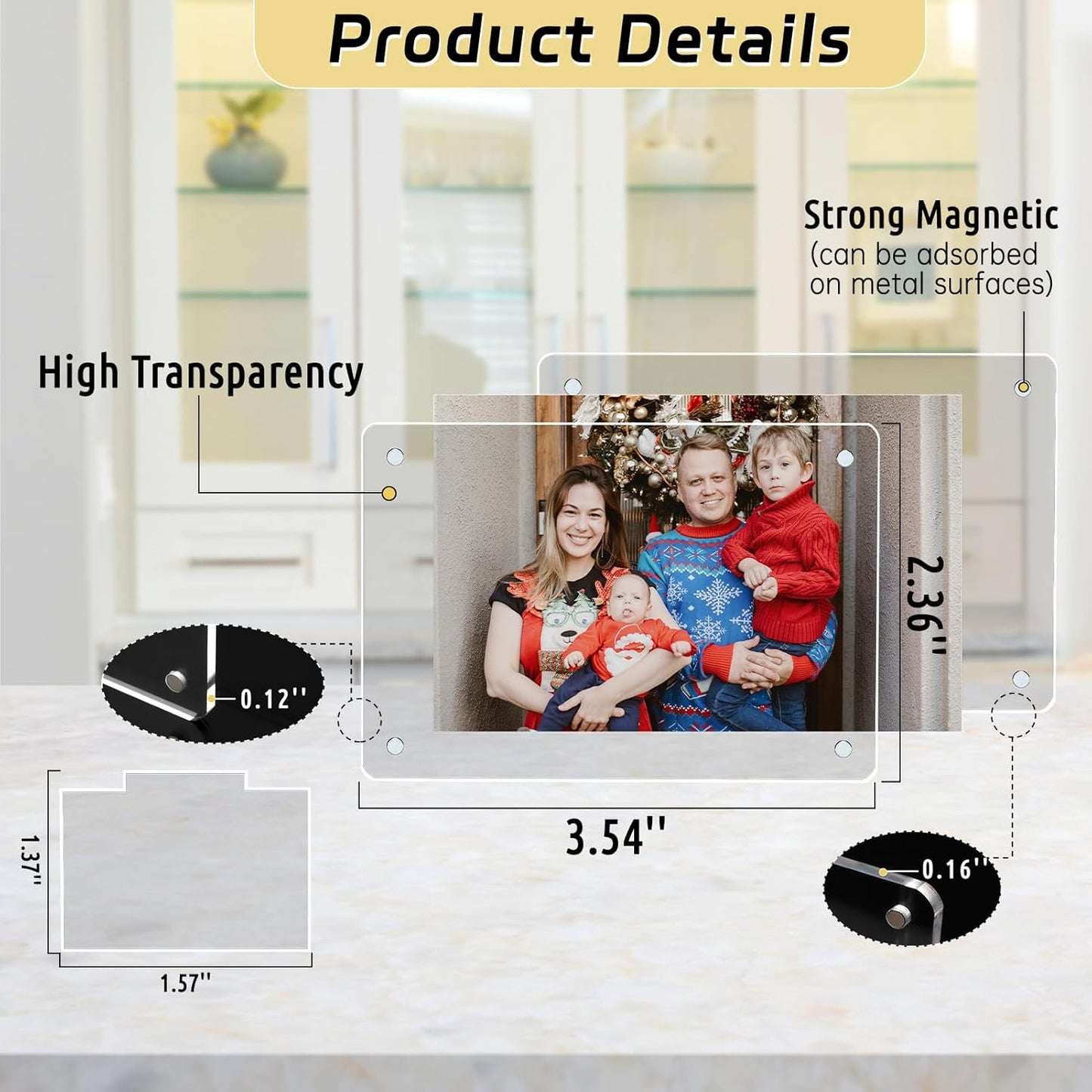 6 Pack Acrylic Magnetic Picture Frames 2x3, Refrigerator and Desktop Photo Frames Combine, Vertical and Horizontal Clear Display Compatible with Fujifilm Instax Mini for Fridge/Table/Locker